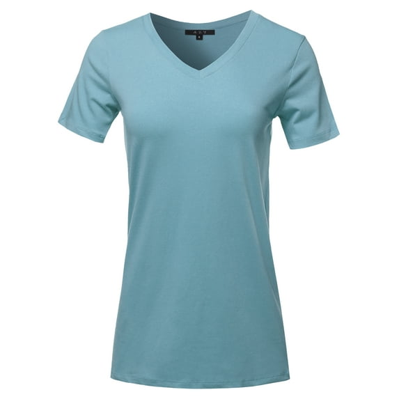A2Y Women's Basic Solid Premium Cotton Short Sleeve V-neck T Shirt Tee Tops Titanium 2XL