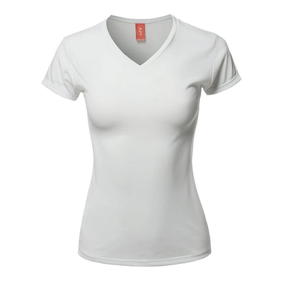 A2Y Women's Basic Solid Premium Fabric Short Sleeve V Neck T Shirt Tee Tops White XL