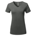 thumbnail image 1 of A2Y Women's Basic Solid Premium Rayon Short Sleeve V-neck T Shirt Tee Tops Charcoal L, 1 of 6