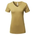 thumbnail image 1 of A2Y Women's Basic Solid Premium Rayon Short Sleeve V-neck T Shirt Tee Tops Khaki XL, 1 of 6