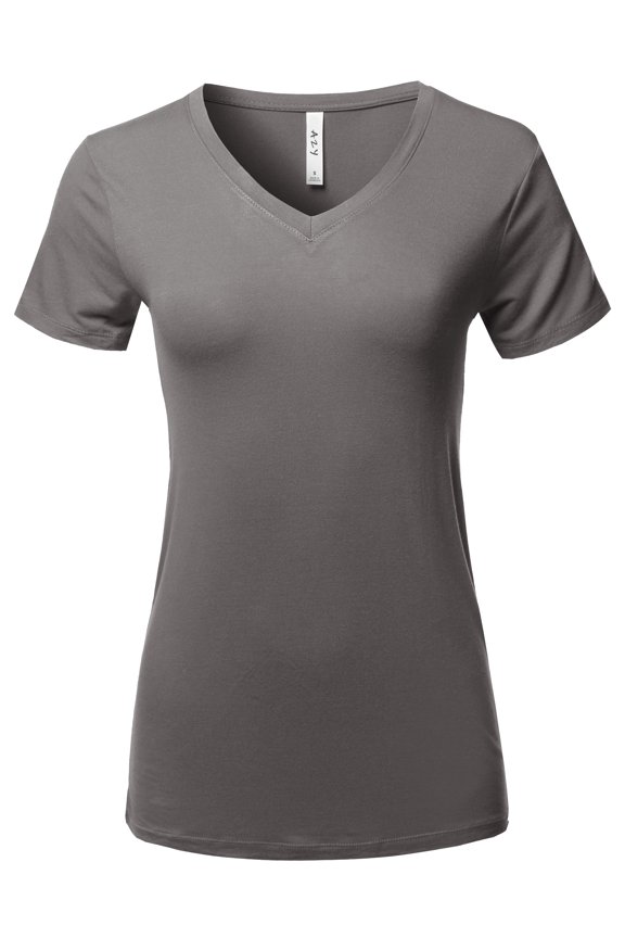 Women's Basic Solid Premium Rayon Short Sleeve V-neck T Shirt Tee Tops Mid Grey 3XL