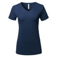 thumbnail image 1 of A2Y Women's Basic Solid Premium Rayon Short Sleeve V-neck T Shirt Tee Tops Midnight M, 1 of 6