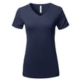thumbnail image 1 of A2Y Women's Basic Solid Premium Rayon Short Sleeve V-neck T Shirt Tee Tops Navy 3XL, 1 of 6