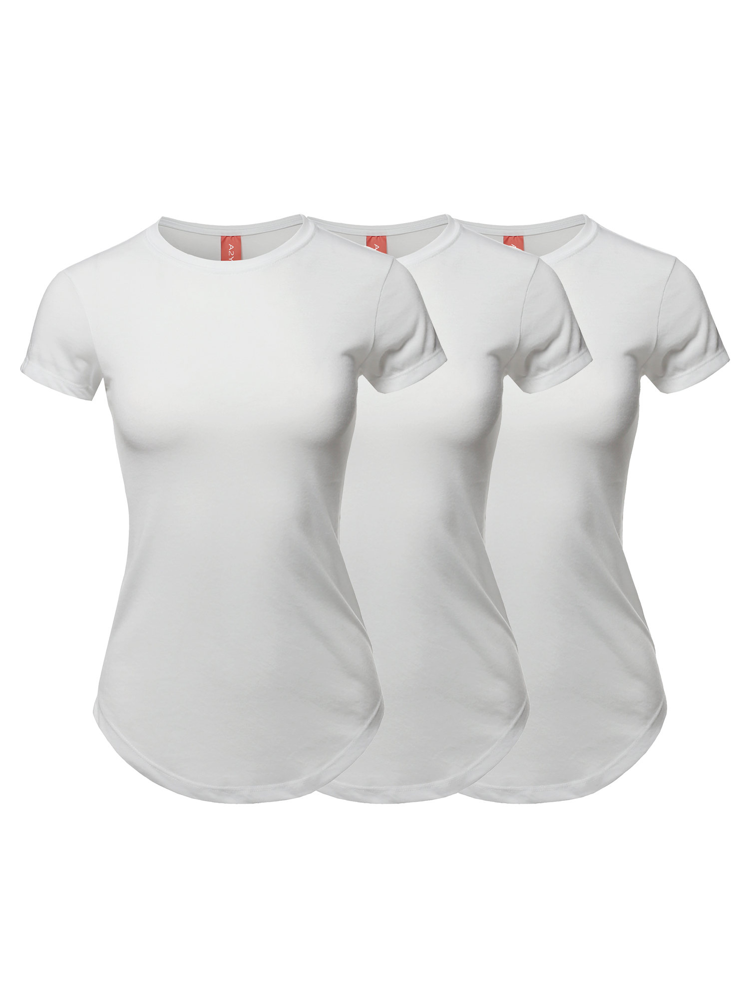 A2Y Women's Basic Solid Premium Short Sleeve Crew Neck Scoop Bottom T Shirt Tee Tops 3-Pack 3 Pack - White S - image 1 of 4