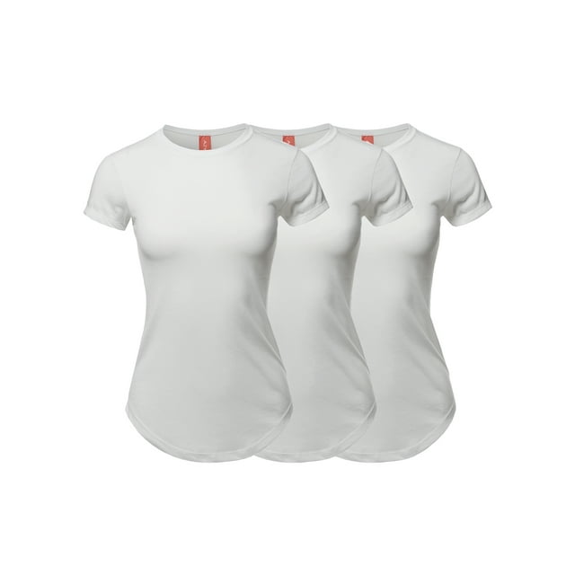 A2Y Women's Basic Solid Premium Short Sleeve Crew Neck Scoop Bottom T Shirt Tee Tops 3-Pack 3 Pack - White S