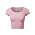 thumbnail image 1 of A2Y Women's Basic Solid Printed Scoop Neck Cap Sleeve Fitted Crop Rayon Top Tee Shirt Dusty Pink XS, 1 of 3