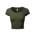 thumbnail image 1 of A2Y Women's Basic Solid Printed Scoop Neck Cap Sleeve Fitted Crop Rayon Top Tee Shirt Olive M, 1 of 3