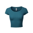 thumbnail image 1 of A2Y Women's Basic Solid Printed Scoop Neck Cap Sleeve Fitted Crop Rayon Top Tee Shirt Teal L, 1 of 3