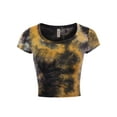 thumbnail image 1 of A2Y Women's Basic Solid Printed Scoop Neck Cap Sleeve Fitted Crop Rayon Top Tee Shirt Tie-dye Yellow XL, 1 of 3