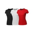 thumbnail image 1 of A2Y Women's Basic Solid Ring Spun 100% Cotton Short Sleeve Crew Neck T Shirt Tee Tops 3 Pack - Black, White, Red L, 1 of 1