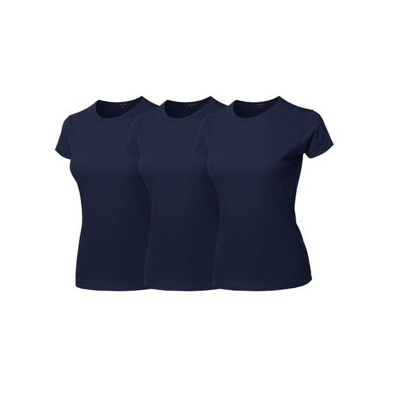A2Y Women's Basic Solid Ring Spun 100% Cotton Short Sleeve Crew Neck T Shirt Tee Tops 3 Pack - Navy 2XL