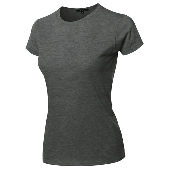 A2Y Women's Basic Solid Ring Spun 100% Cotton Short Sleeve Crew Neck T Shirt Tee Tops Heather Black 2XL