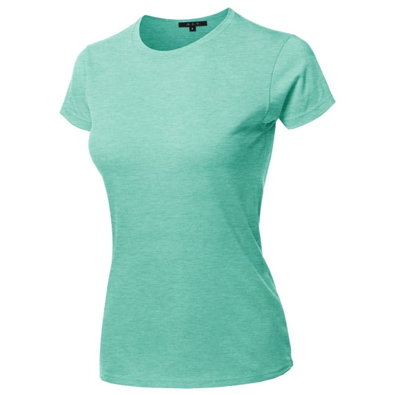 A2Y Women's Basic Solid Ring Spun 100% Cotton Short Sleeve Crew Neck T Shirt Tee Tops Heather Blue L