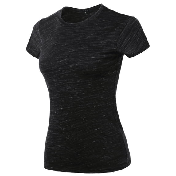 A2Y Women's Basic Solid Ring Spun 100% Cotton Short Sleeve Crew Neck T Shirt Tee Tops Slub Black M