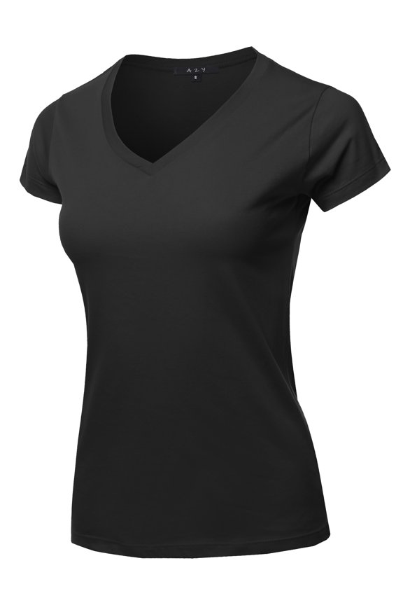Women's Basic Solid Ring Spun 100% Cotton Short Sleeve V Neck T Shirt Tee Tops Black 2XL