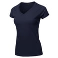 thumbnail image 1 of A2Y Women's Basic Solid Ring Spun 100% Cotton Short Sleeve V Neck T Shirt Tee Tops Navy L, 1 of 3