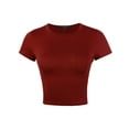 thumbnail image 1 of A2Y Women's Basic Solid Short Sleeve Rayon Fitted Crop Top Tee Tea Berry L, 1 of 5