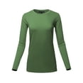 thumbnail image 1 of A2Y Women's Basic Solid Soft Cotton Long Sleeve Crew Neck Top Shirts Army Green 3XL, 1 of 3
