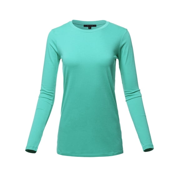 A2Y Women's Basic Solid Soft Cotton Long Sleeve Crew Neck Top Shirts Ash Mint XL