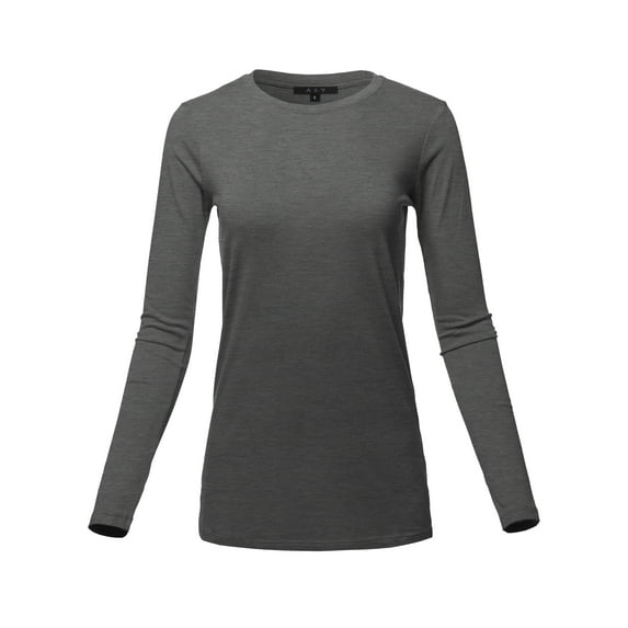 A2Y Women's Basic Solid Soft Cotton Long Sleeve Crew Neck Top Shirts Charcoal 3XL