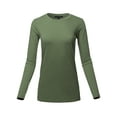 thumbnail image 1 of A2Y Women's Basic Solid Soft Cotton Long Sleeve Crew Neck Top Shirts Dark Olive 1XL, 1 of 3