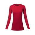 thumbnail image 1 of A2Y Women's Basic Solid Soft Cotton Long Sleeve Crew Neck Top Shirts Dark Red 1XL, 1 of 3