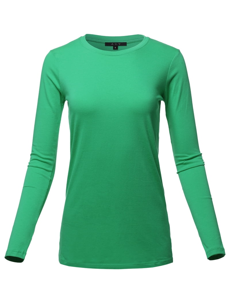 A2Y Women's Basic Solid Soft Cotton Long Sleeve Crew Neck Top