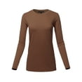 thumbnail image 1 of A2Y Women's Basic Solid Soft Cotton Long Sleeve Crew Neck Top Shirts Light Brown M, 1 of 3