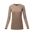 thumbnail image 1 of A2Y Women's Basic Solid Soft Cotton Long Sleeve Crew Neck Top Shirts Mocha 1XL, 1 of 3