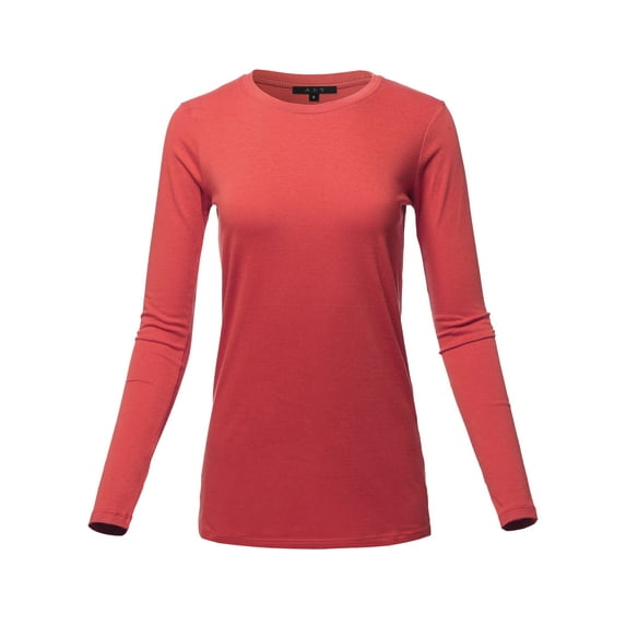 A2Y Women's Basic Solid Soft Cotton Long Sleeve Crew Neck Top Shirts Rose XL