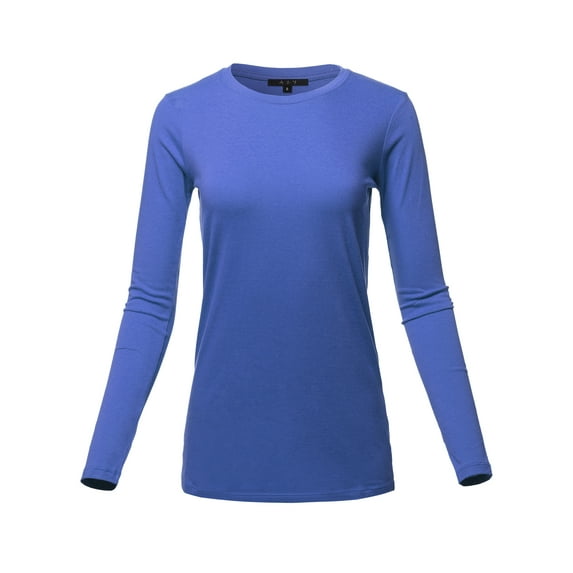 A2Y Women's Basic Solid Soft Cotton Long Sleeve Crew Neck Top Shirts Sapphire 2XL