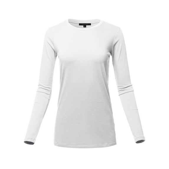 A2Y Women's Basic Solid Soft Cotton Long Sleeve Crew Neck Top Shirts White 3XL