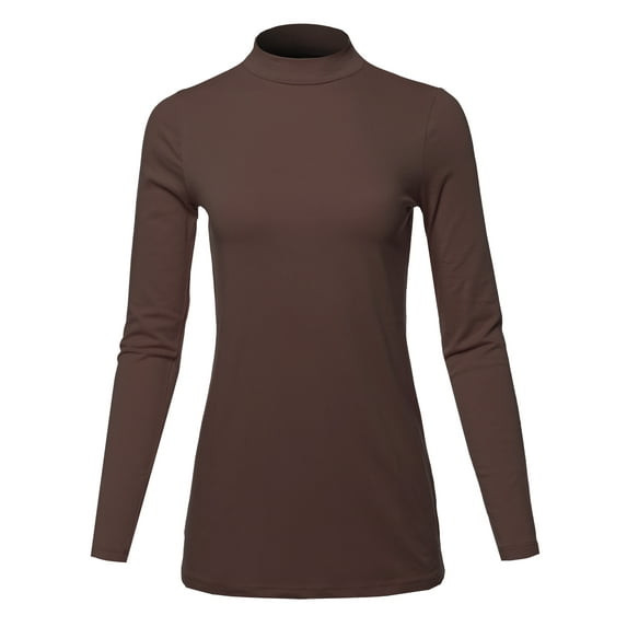 A2Y Women's Basic Solid Soft Cotton Long Sleeve Mock Neck Top Shirts Americano M