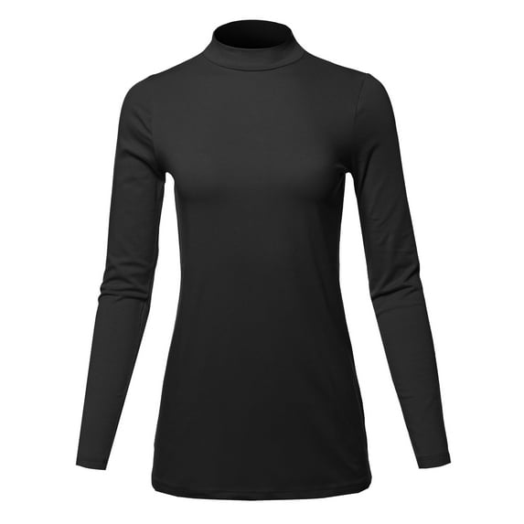 A2Y Women's Basic Solid Soft Cotton Long Sleeve Mock Neck Top Shirts Black 3XL