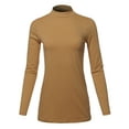 thumbnail image 1 of A2Y Women's Basic Solid Soft Cotton Long Sleeve Mock Neck Top Shirts Coffee 1XL, 1 of 5