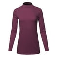 thumbnail image 1 of A2Y Women's Basic Solid Soft Cotton Long Sleeve Mock Neck Top Shirts Dark Plum 3XL, 1 of 5