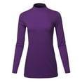 thumbnail image 1 of A2Y Women's Basic Solid Soft Cotton Long Sleeve Mock Neck Top Shirts Dark Purple L, 1 of 5