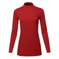 thumbnail image 1 of A2Y Women's Basic Solid Soft Cotton Long Sleeve Mock Neck Top Shirts Dark Red M, 1 of 5