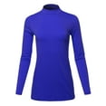 thumbnail image 1 of A2Y Women's Basic Solid Soft Cotton Long Sleeve Mock Neck Top Shirts Denim Blue 2XL, 1 of 5