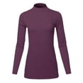 thumbnail image 1 of A2Y Women's Basic Solid Soft Cotton Long Sleeve Mock Neck Top Shirts Egg Plant L, 1 of 5