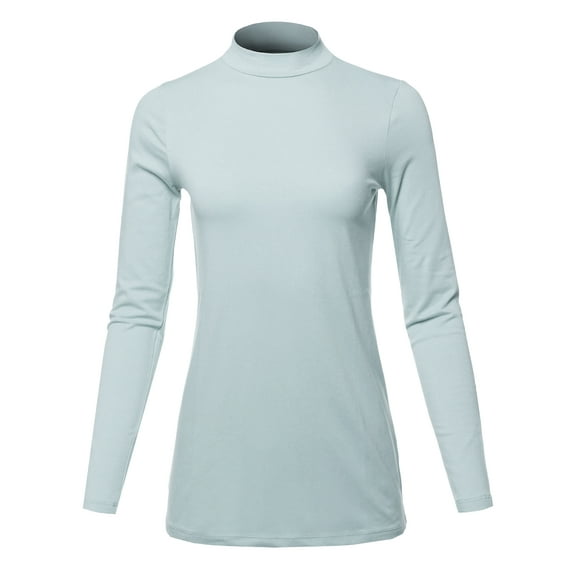 A2Y Women's Basic Solid Soft Cotton Long Sleeve Mock Neck Top Shirts Grey Mist 1XL