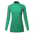 thumbnail image 1 of A2Y Women's Basic Solid Soft Cotton Long Sleeve Mock Neck Top Shirts Kelly Green L, 1 of 3
