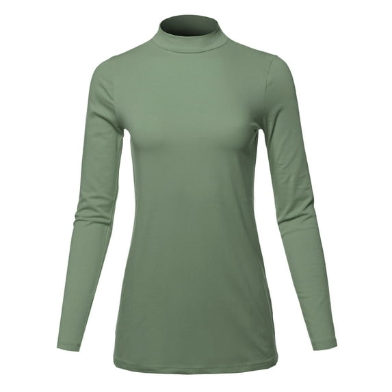 A2Y Women's Basic Solid Soft Cotton Long Sleeve Mock Neck Top Shirts Light Olive 3XL