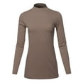 thumbnail image 1 of A2Y Women's Basic Solid Soft Cotton Long Sleeve Mock Neck Top Shirts Mocha 3XL, 1 of 5