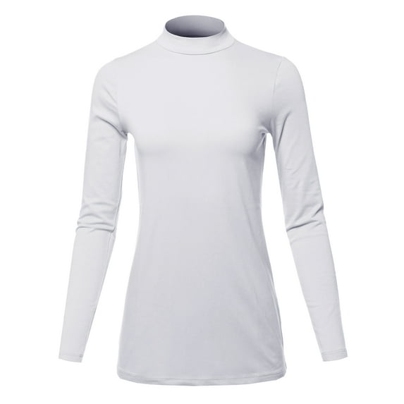 A2Y Women's Basic Solid Soft Cotton Long Sleeve Mock Neck Top Shirts Off White M