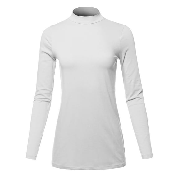 A2Y Women's Basic Solid Soft Cotton Long Sleeve Mock Neck Top Shirts White S