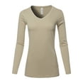 thumbnail image 1 of A2Y Women's Basic Solid Soft Cotton Long Sleeve V-neck Top T-shirt Ash Mocha 1XL, 1 of 3