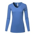 thumbnail image 1 of A2Y Women's Basic Solid Soft Cotton Long Sleeve V-neck Top T-shirt Blue Mist M, 1 of 3