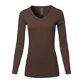 thumbnail image 1 of A2Y Women's Basic Solid Soft Cotton Long Sleeve V-neck Top T-shirt Brown 1XL, 1 of 3