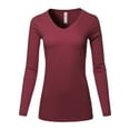 thumbnail image 1 of A2Y Women's Basic Solid Soft Cotton Long Sleeve V-neck Top T-shirt Cabernet 1XL, 1 of 3